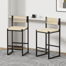 Load image into Gallery viewer, Style B, Woven Bar Stools With Backrest, Paper Rope Weave Dining Chairs For Kitchen Island - Creamy White