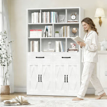 Load image into Gallery viewer, Bookcase Tall With 2 Doors & 2 Drawers, Fixed Open Shelves - White