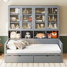 Load image into Gallery viewer, Daybed With Glass Door Storage Cabinets, Built In LED Lighting And Shelves