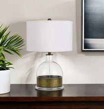 Load image into Gallery viewer, Glass Globe Table Lamp With White Drum Shade - Nickel