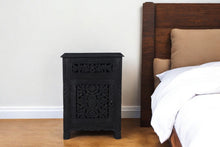 Load image into Gallery viewer, One Drawer Floral Carved Solid Wood Nightstand - Distressed Black