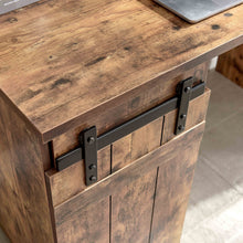 Load image into Gallery viewer, Home Office Desk One Cabinet Three Shelves Faux Barn Door On Metal Euro Hinges Modesty Panel - Distressed Wood