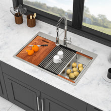 Load image into Gallery viewer, Topmount Drop In Kitchen Sink, Double Bowl 50 / 50 - Brushed Nickel