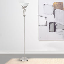 Load image into Gallery viewer, Jessa - Torchiere Floor Lamp With Soft Glass Shade - Silver