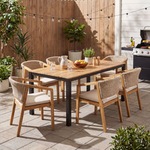 Load image into Gallery viewer, 7 Piece Outdoor Dining Set With Table And 6 Chairs - Beige / Brown Mix / Light Teak / Teak