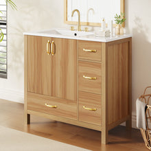 Load image into Gallery viewer, 36" Bathroom Vanity, 2 Soft Close Doors, 4 Soft Close Drawers, Adjustable Shelf, Storage Cabinet - Acacia Wood