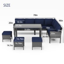 Load image into Gallery viewer, 7 Piece Outdoor Furniture Set With Waterproof Cushions, Glass Table, And Space Saving Design - Blue