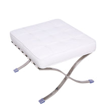 Load image into Gallery viewer, Leather Tufted Ottoman - White / Silver
