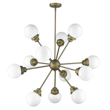 Load image into Gallery viewer, Sputnik Twelve Light Frosted Metal Dimmable Chandelier With Off White Shades - Bronze / White