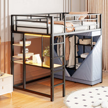 Load image into Gallery viewer, Loft Bed With Desk, Shelves, Power Outlet, LED Light And Wardrobe
