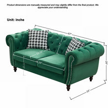 Load image into Gallery viewer, Chesterfield Fabric Sofa With Roll Armrest And Nailhead, Mid Century 2 Seater Couch