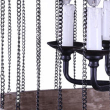 Load image into Gallery viewer, Wood And Metal Cylinder Six Light Dimmable Chandelier - Black / Natural