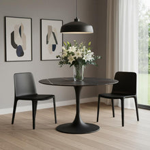 Load image into Gallery viewer, 47" Rounded Ceramic And Metal Pedestal Base Dining Table - Black