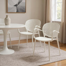 Load image into Gallery viewer, Heavy Duty Plastic Partially Open Back Dining Arm Chairs (Set of 4) - White