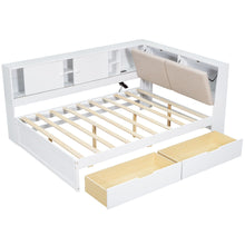 Load image into Gallery viewer, L-Shaped Daybed Corner Bed Under Bed Drawers With Storage Bookcase And Upholstered Headboard And USB Charging Ports