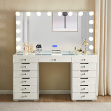 Load image into Gallery viewer, LED Lighted Makeup Vanity Desk With 16 Bulbs Mirror, 13 Drawers Dressing Table For Bedroom - Gloss White