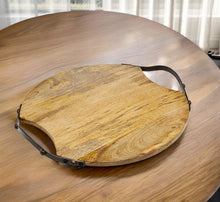 Load image into Gallery viewer, 13" Round Wood And Metal Tray - Brown