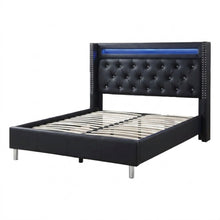 Load image into Gallery viewer, Modern Bed With LED Lights, Charging Port, Tufted Headboard