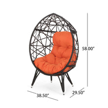 Load image into Gallery viewer, Outdoor Wicker Teardrop Chair With Cushion - Orange / Brown