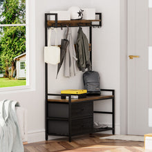 Load image into Gallery viewer, Hall Tree With 2 Movable Drawers, Shoe Storage, Shelves, Garment Racks, And 23 Hooks For Entryway - Rustic Brown
