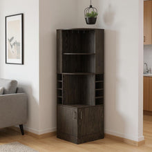 Load image into Gallery viewer, 71" Wood Corner Bar Cabinet With Two Doors - Dark Brown