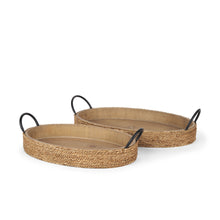 Load image into Gallery viewer, Jute Oval Serving Trays With Handles (Set of 2) - Natural / Light Brown / Natural