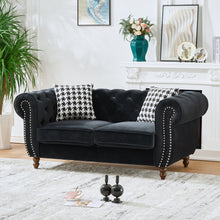 Load image into Gallery viewer, Chesterfield Upholstery Fabric Loveseat With Roll Armrest And Nailhead
