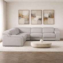 Load image into Gallery viewer, Italian Leather Power Reclining Curved Five Piece Corner Sectional With Console - Light Gray