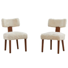 Load image into Gallery viewer, Faux Fur Solid Wood Dining Side Chairs (Set of 2) - Ivory / Brown