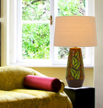 Load image into Gallery viewer, Ceramic Cylinder Table Lamp With Tan Empire Shade - Brown