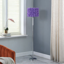 Load image into Gallery viewer, Steel And Acrylic Floor Lamp With Flowers Fabric Drum Shade - Silver Purple