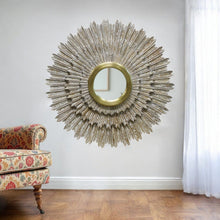 Load image into Gallery viewer, 44" Antiqued Sunburst Framed Accent Mirror - Gold