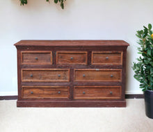 Load image into Gallery viewer, Distressed Solid And Reclaimed Wood Seven Drawer Double Dresser - Brown