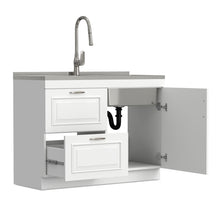 Load image into Gallery viewer, Darwin - Laundry Utility Sink And Cabinet With Dual Sinks, Pull Out Faucet - White