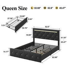 Load image into Gallery viewer, Upholstered Bed Frame With LED Lights, 4 Storage Drawers, Charging Station