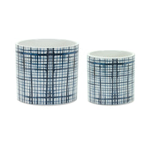 Load image into Gallery viewer, Lattice Round Pot Planters (Set of 2) - White / Blue