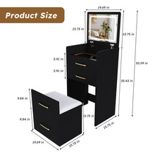 Load image into Gallery viewer, 3 In 1 Vanity Desk With Open Top Mirror, Glass Desktop Makeup Set With 3 Drawers, Compact Dressing Table For Bedroom - Black