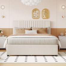 Load image into Gallery viewer, Upholstered Platform Bed With Drawers, Classic Headboard Design