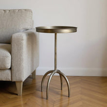 Load image into Gallery viewer, 23" Distressed Iron Round Pedestal Tray Top End Table - Brass