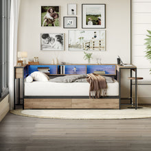 Load image into Gallery viewer, Corner Bed Frame Twin Size With Bookcase And 2 Underbed Storage Drawers, Modern Twin Bed With LED Light And Charging Station, Modern Daybed Reversible Left Or Right - Gray