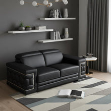 Load image into Gallery viewer, Genuine Leather Love Seat - Black / Silver