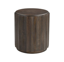 Load image into Gallery viewer, 23" Distressed Solid Wood Round Scalloped Drum End Table - Brown