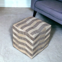 Load image into Gallery viewer, Hair on Hide Cube Chevron Pouf Ottoman - Gray And Beige