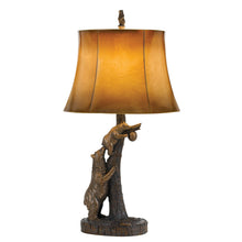 Load image into Gallery viewer, Bears After the Honey Table Lamp With Brown Faux Leather Shade - Bronze
