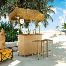 Load image into Gallery viewer, Hawaiian-Style Bar Height Patio Set With PE Grass Canopy, Outdoor Bar Table And Stools With Adjustable Feet, Acacia Wood Top, For Dining And Drinking - Natural