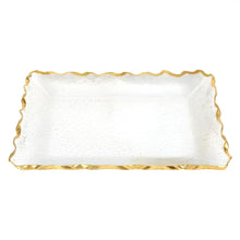 Load image into Gallery viewer, 14" Bubble Glass Scalloped Rim Rectangular Tray - Clear / Gold