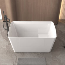 Load image into Gallery viewer, Freestanding Bathtub With Built In Seat, Rectangle Shape, Invisible Overflow & Pop Up Drain - Gloss White
