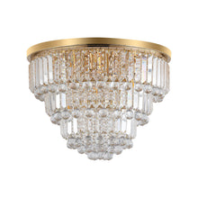 Load image into Gallery viewer, Six Light Crystal Flush Chandelier With Shades - Gold