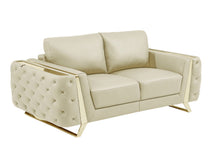 Load image into Gallery viewer, Genuine Leather Loveseat - Beige / Gold