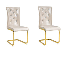 Load image into Gallery viewer, Faux Leather Metal Dining Side Chairs (Set of 2) - Beige / Gold